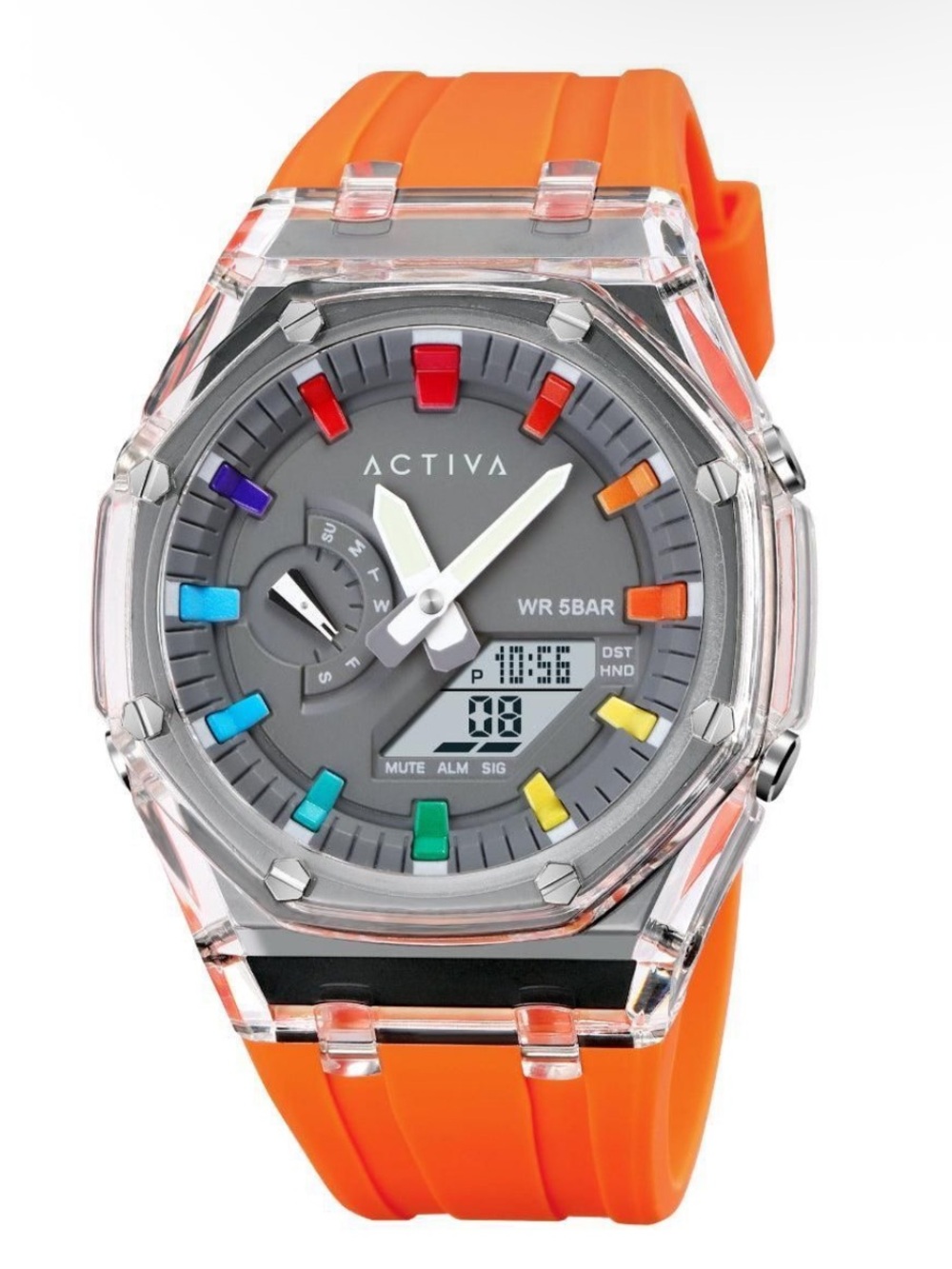 Ativa Orange Silicone Watch with Multicolor Dial Accents